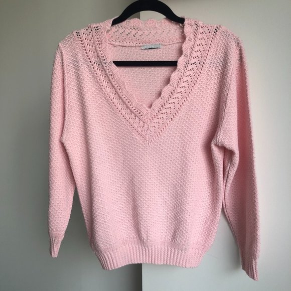 Vintage 80’s pink v-neck sweater size S - Picture 2 of 5